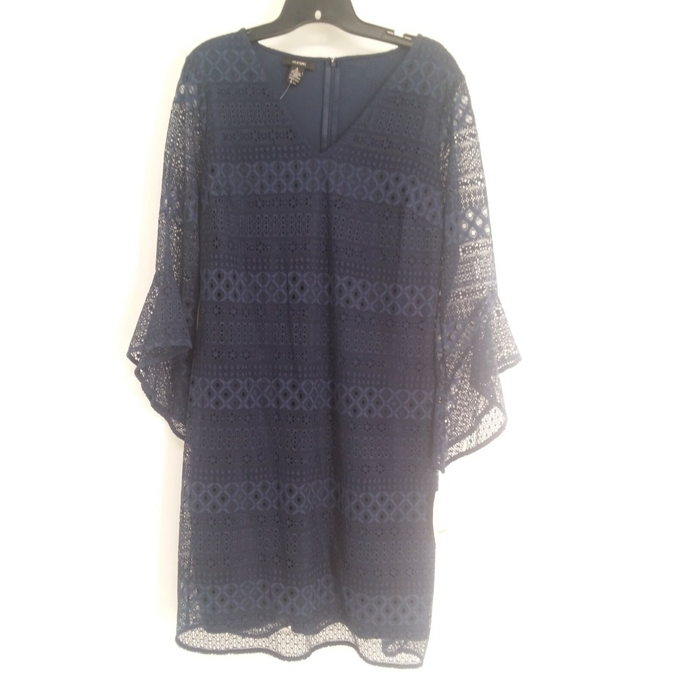 Alfani Navy Blue Lace Dress with Bell Sleeves Size 6